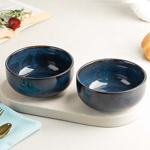 Galaxy Blue Ceramic Snack Bowl Set of 2, 500 ML